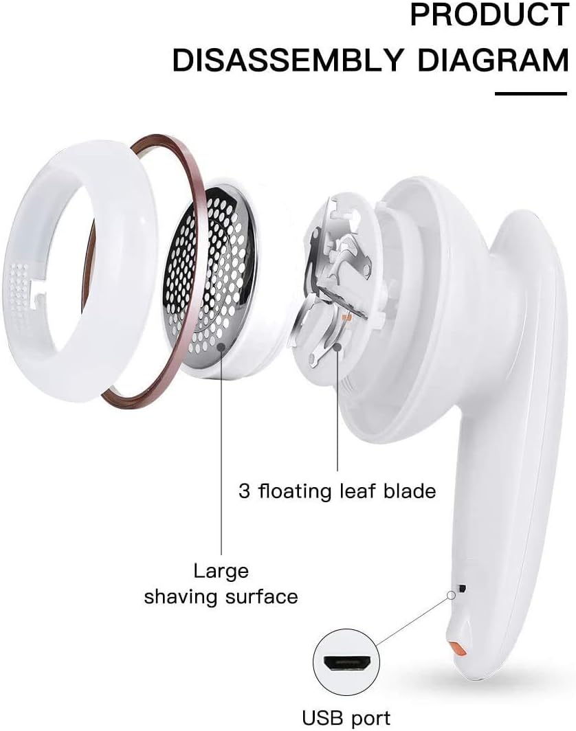 Lint Remover Shaver LtYioe Fabric Shaver USB Rechargeable Sweater Shaver Fabric Fuzz Remover with 2 Blades and Clean Brush, Battery Operated, Ergonomic Handle Design, Lightweight and Portable(Silver)