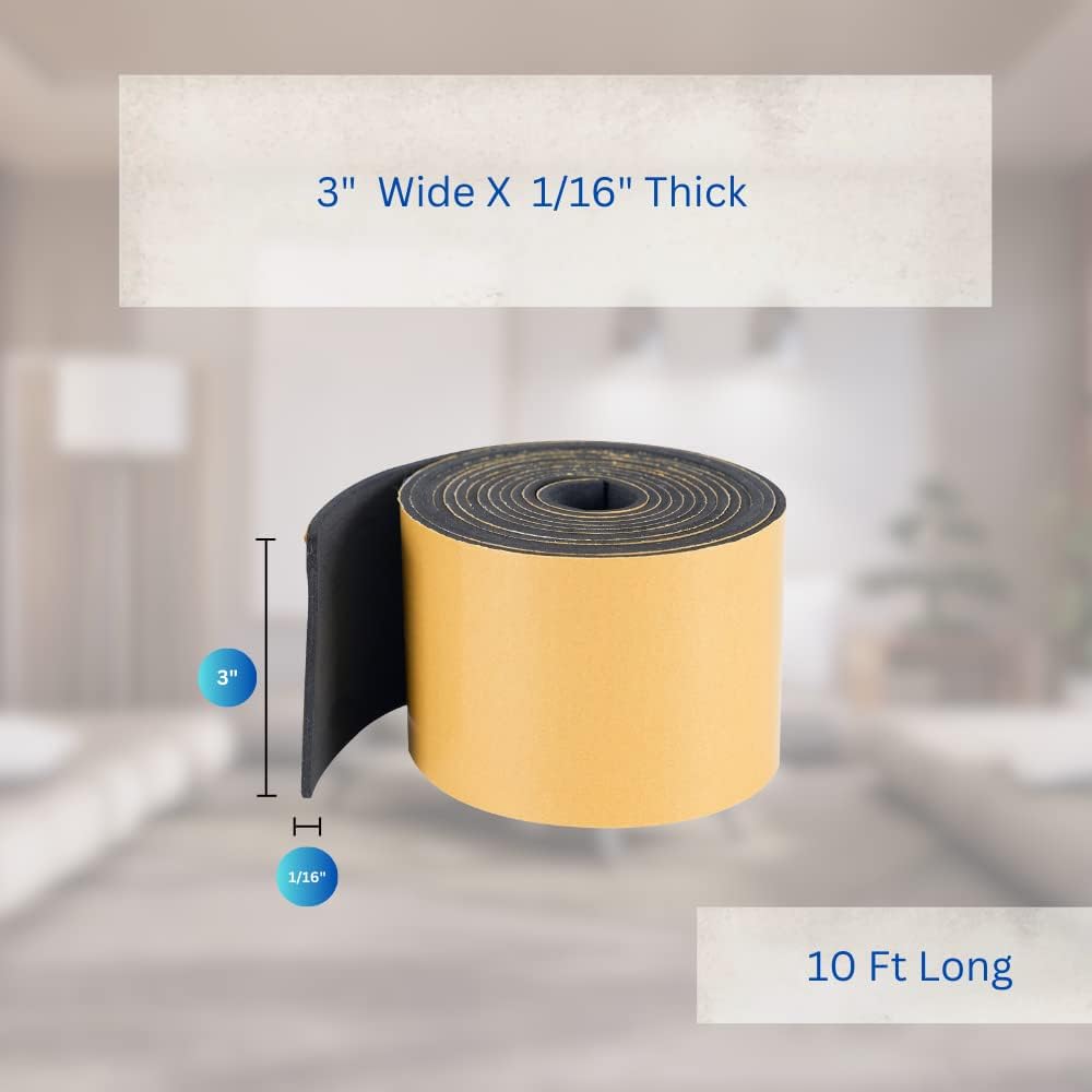 High Density Foam Weather Stripping Door Seal Strip Insulation Tape Roll for Insulating Door Frame, Window, Air Conditioner | Self Adhesive Sealing Weatherstrip (4 in x 1/4 in x 10 Ft, Black)