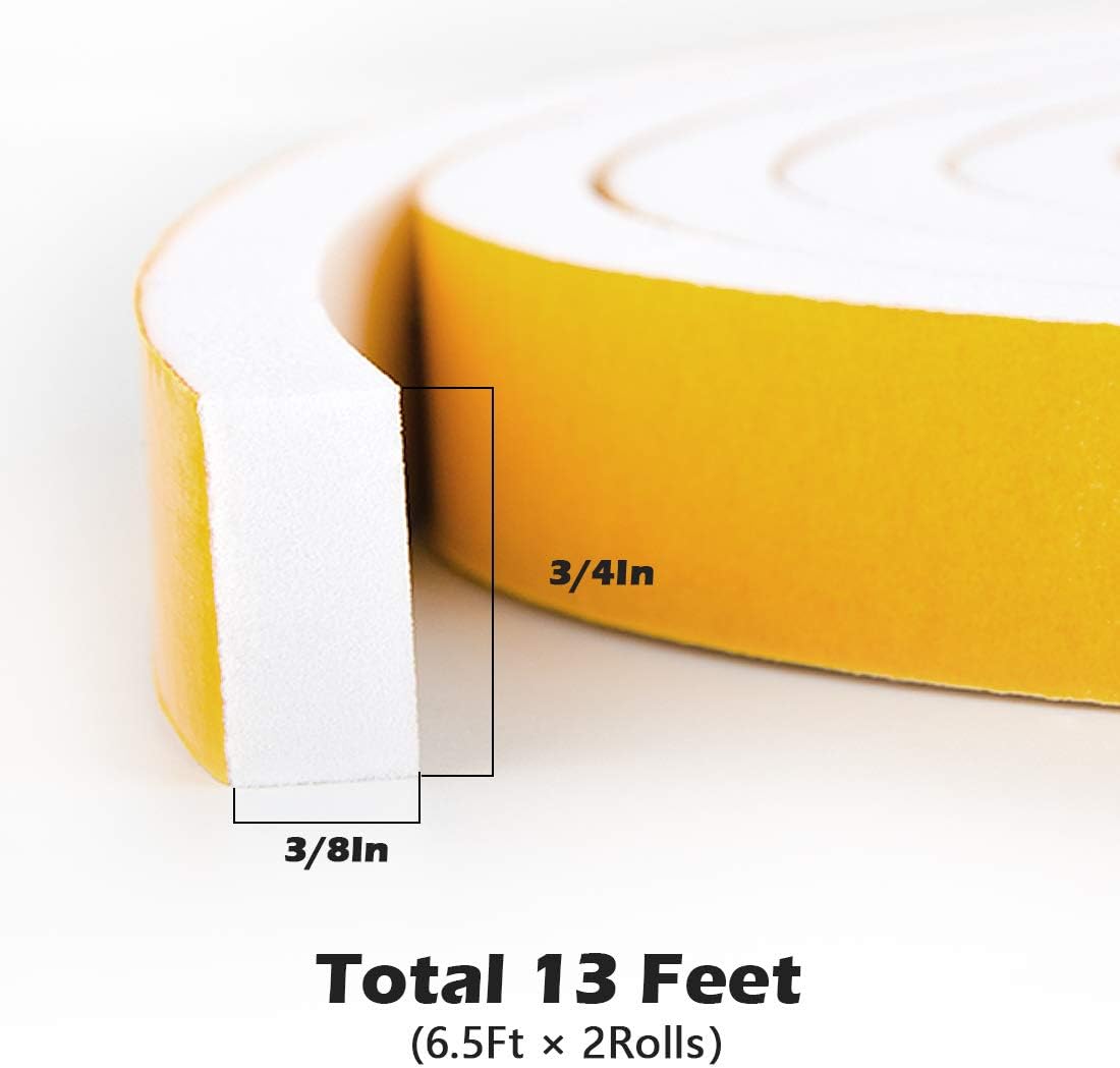 ToLanbbt White Door Window Weather Stripping Self Adhesive Foam Tape High Density Foam Sealing Strip Window Insulation Weatherproof Gasket Tape for Doors and Windows (1/2" W X 1/8" T X 16.5')