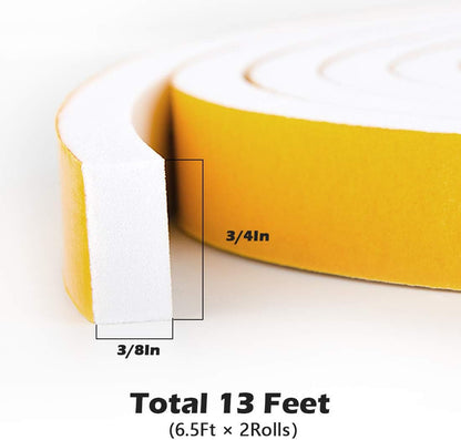 ToLanbbt White Door Window Weather Stripping Self Adhesive Foam Tape High Density Foam Sealing Strip Window Insulation Weatherproof Gasket Tape for Doors and Windows (1/2" W X 1/8" T X 16.5')