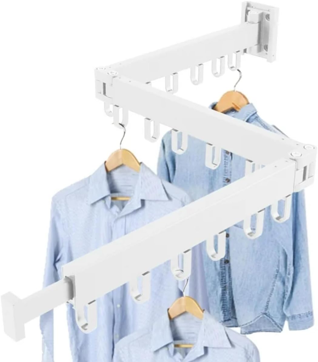 Clothes Drying Rack Wall Mounted Retractable, Aluminum Collapsible Laundry Organizer, Space-Saver Hanger Holds Quilts for Bedroom Bathroom Balcony (Grey)
