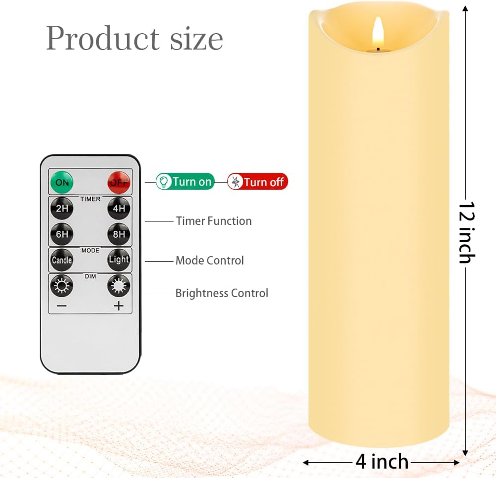 Blue Flameless Candles with Remote, Real Wax Glass Battery Operated Candles with Timer, LED Pillar Candle for Bedroom Home Wedding Birthday Party Fall Halloween Christmas Decorations, Set of 3