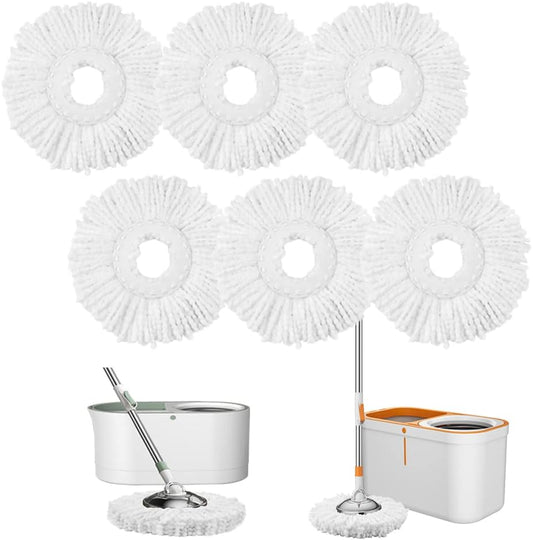 Floor Spin Mop and Bucket Set with Wringer System Extended Stainless Steel Handle 61＂for Home Floor Cleaning Use with 5 Replacement Head Refill and 1 Cleaning Brush Head