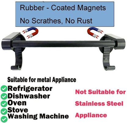 Magnetic Towel Bar with 2 Hooks for Kitchen Tongs Holder Oven Gloves Storage,Towel Holder Towel Hook Hanger for Fridge, Kitchen Stove, Oven, Dishwasher, Sink Laundry Washing Machine, Black