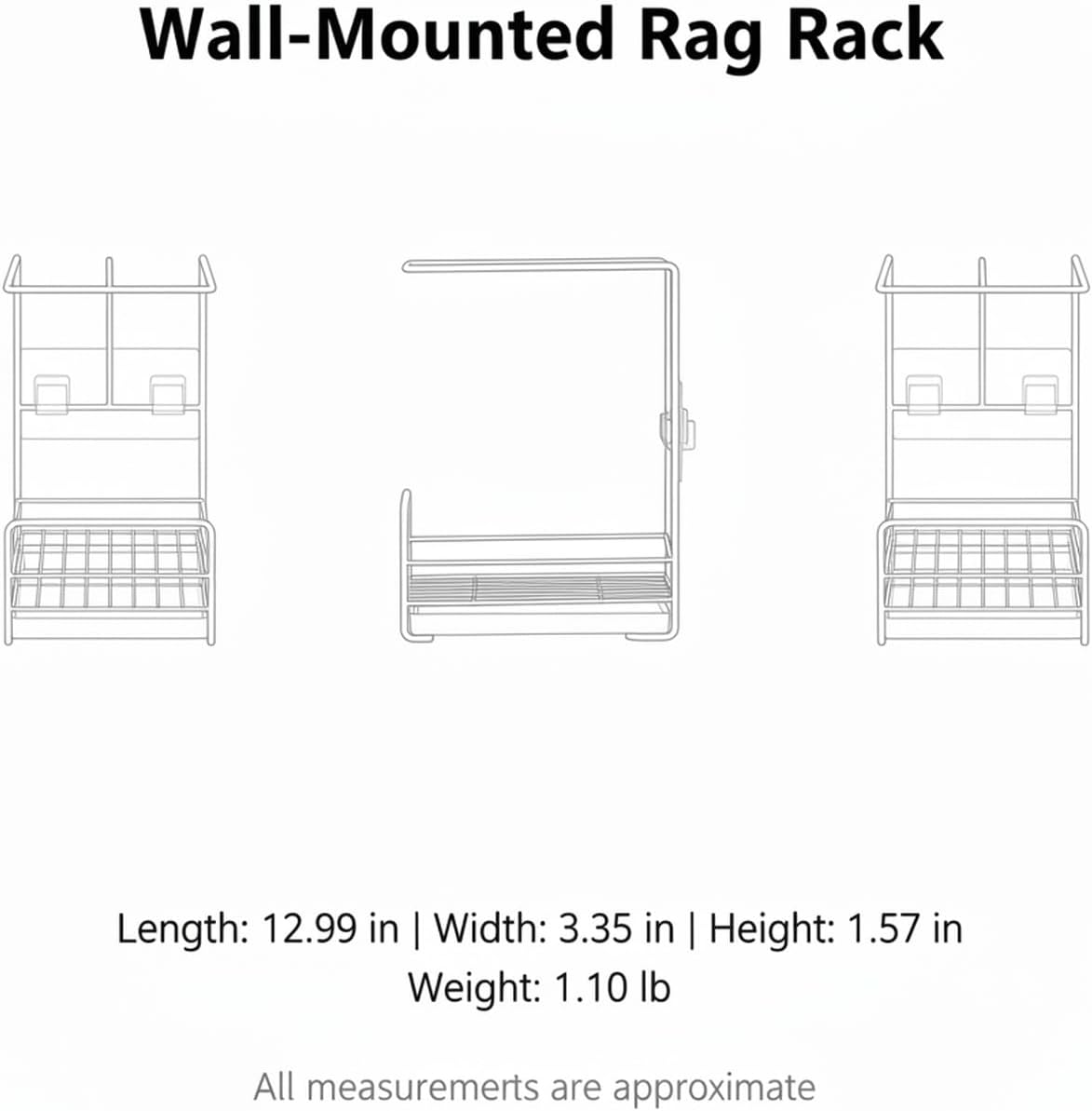 Wall-Mounted Kitchen Rag Rack, Carbon Steel Sponge & Cloth Holder for Sink Side Organization, Space-Saving Drying Rack (Black/White)