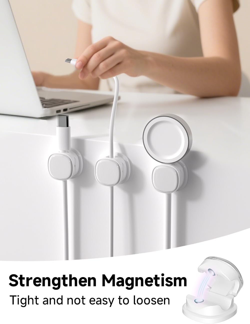 Magnetic Cable Clips, Adjustable Cord Holder Management, Adhesive Wire Keeper Organizer for Home Office Desk Phone PC Car Wall Desktop Nightstand Appliance (9-Pack Black Crystal)
