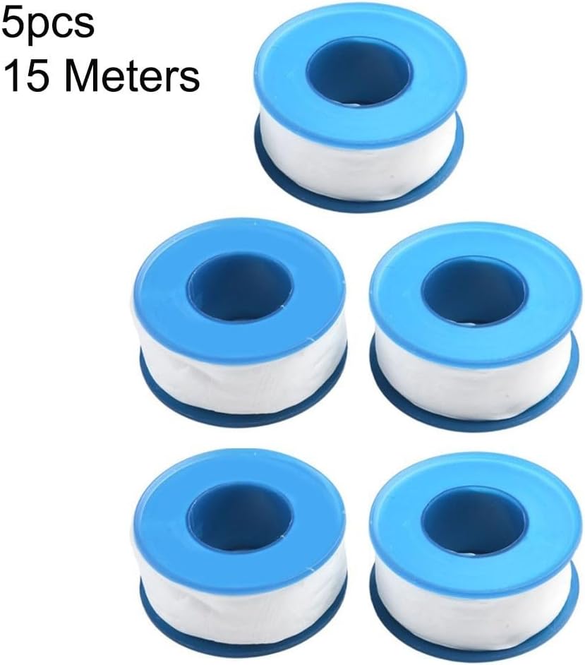 PTFE Thread Seal Tape, High-Density Plumber Tape for Leaky Pipes, Sealing Strip for Water Gas Lines, 5 Rolls(Blue 15 Meters)