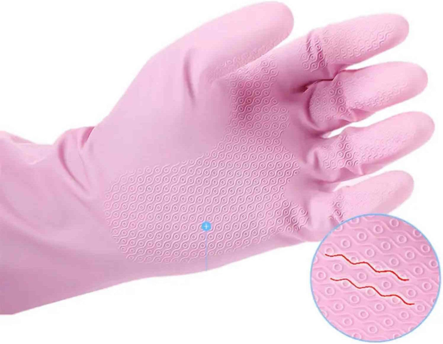 KINGFINGER Rubber Cleaning Gloves, 3 Pairs Reusable Latex-Free Dishwashing Gloves, Dish Glove with Flocked Cotton Liner, Long Cuff, Kitchen Household Glove, Medium (Blue, White, Pink)