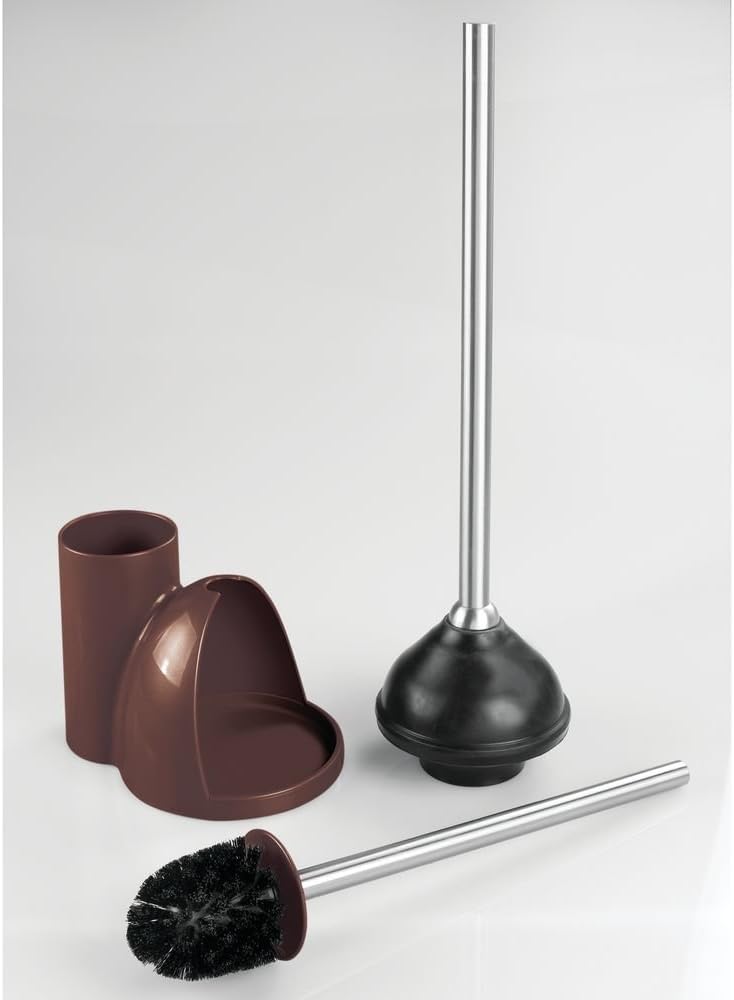 iDesign Slim Toilet Bowl Brush and Holder for Bathroom Storage - White/Brushed Stainless Steel, 1 x Toilet Brush | Bathroom Storage