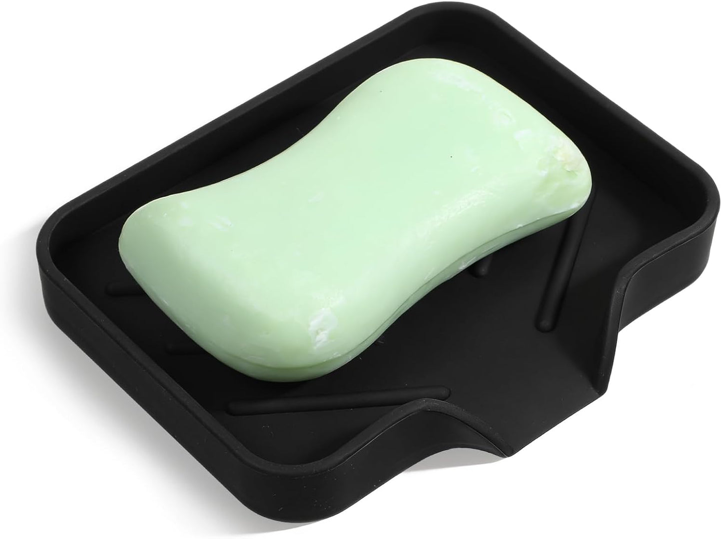 Silicone Bathroom Soap Dishes with Drain Spout Soap Dispenser Tray Sponge Holder Self Draining Kitchen Sink Counter Organizer Caddy for Dispenser Scrubber Bottle Cup(Black)