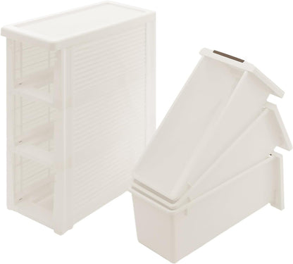 Narrow Storage Deep Cabinet, Space-Saving Mobile Slim Plastic Bathroom Storage Cart, Organizer Cart with Wheels for Office Classroom Bedroom, Easy Assembly & Removable Drawers (4-Tier)