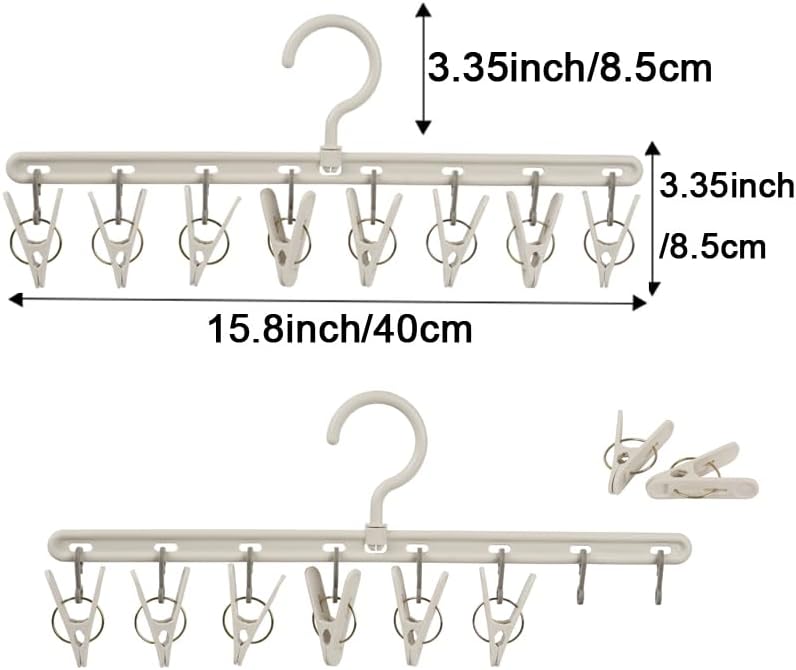 Foshine Clothes Hanger 2 Pack with 8 Clips,Clothes Drying Racks for Drying | Windproof For Drying Socks Bras Underwears Baby Clothes, Hats Scarfs Towels Pants and Gloves Diaper