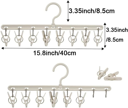 Foshine Clothes Hanger 2 Pack with 8 Clips,Clothes Drying Racks for Drying | Windproof For Drying Socks Bras Underwears Baby Clothes, Hats Scarfs Towels Pants and Gloves Diaper