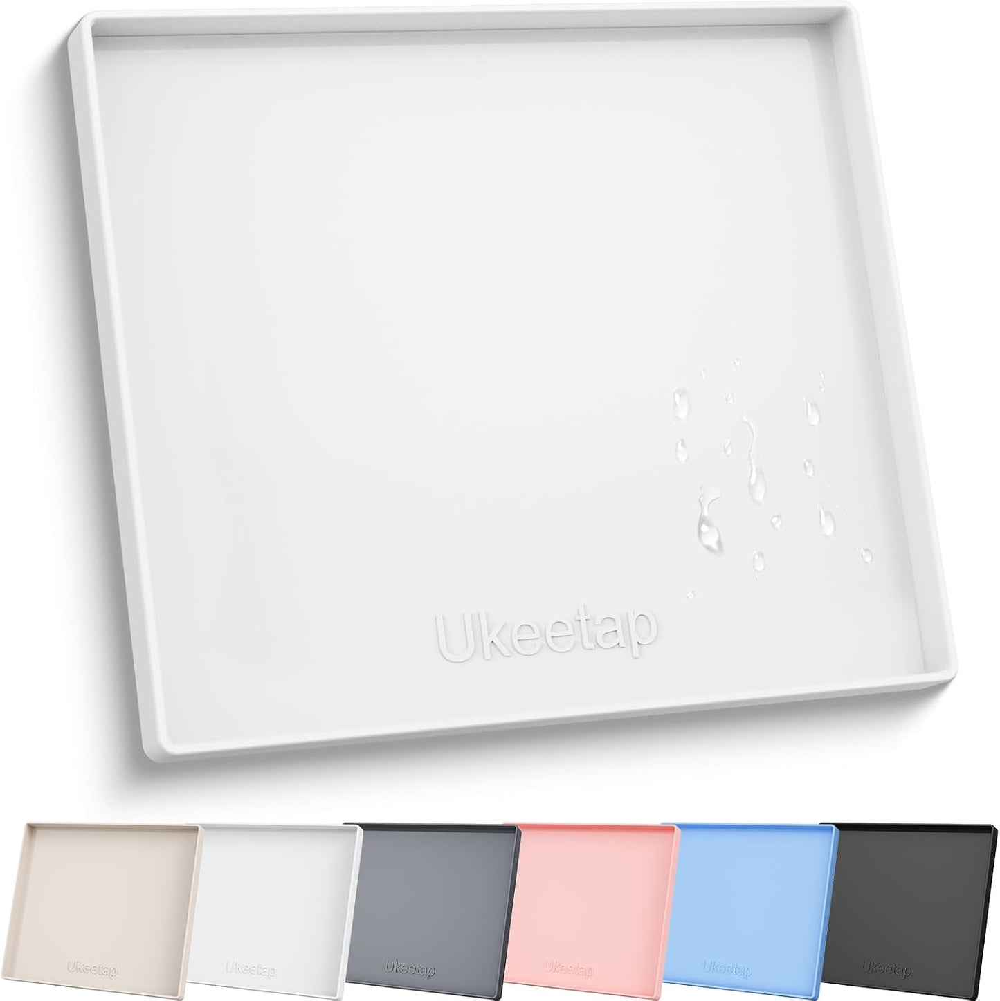 ukeetap Extra Thick Silicone Mat Waterproof with Raised Edge 19” x 12”, BPA Free Non-Slip Dog & Cat Food Mat, Feeding Mat for Food and Water Bowls, Spill Proof Mat to Protect Floors, Black