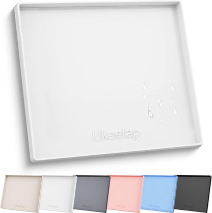 ukeetap Extra Thick Silicone Mat Waterproof with Raised Edge 19” x 12”, BPA Free Non-Slip Dog & Cat Food Mat, Feeding Mat for Food and Water Bowls, Spill Proof Mat to Protect Floors, Black