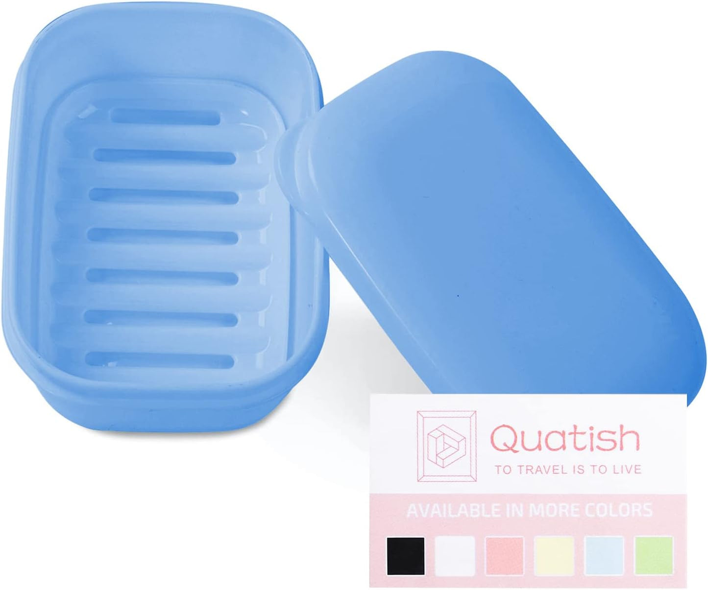Quatish Leakproof Soap Dish with Lid & Draining Layer, Shatterproof Travel Bar Soap Holder Case Container, Portable Travel Size Toiletries Essentials for Camping, Gym, Bathroom, Black