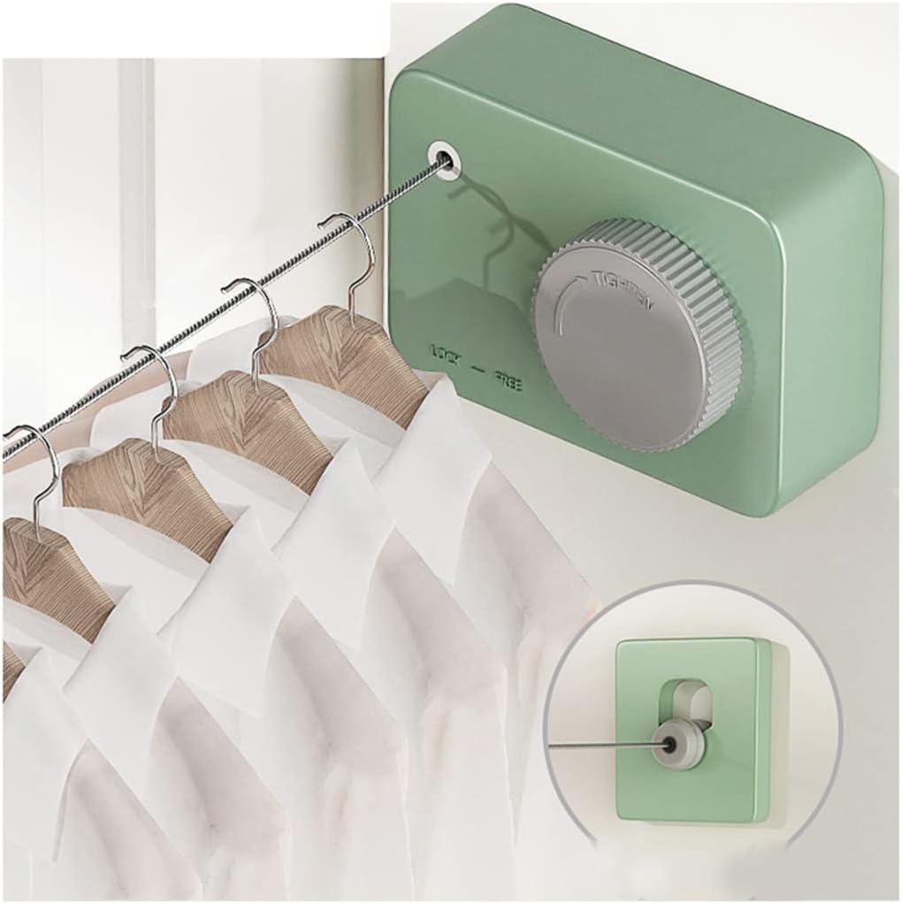 Laundry Rack, Retractable Clothes Airer, 4.2 m Retractable Clothesline Wall Mounted Clotheshorse No Drilling Bathroom Drying Racks Stainless Steel