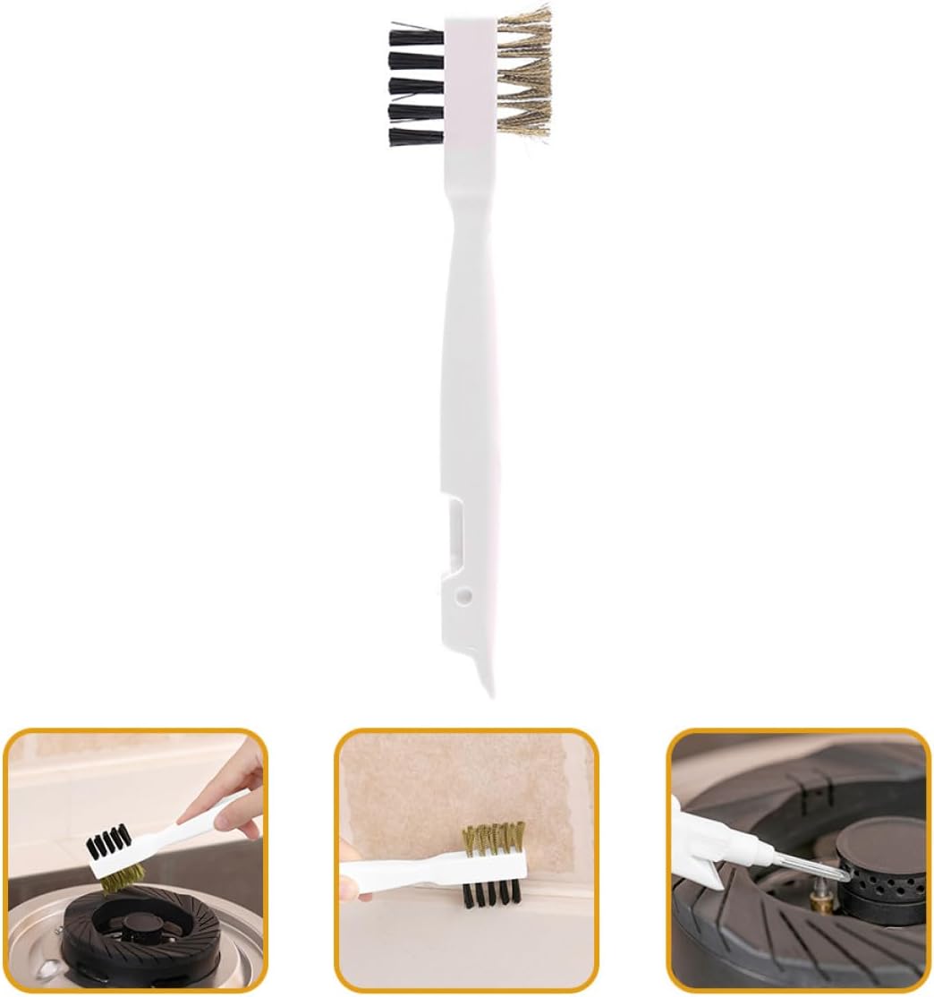 Gas Stove Cleaning Brush and Kitchen Scrub Brush with Brass Wire Bristles for Pot Bottom and Cooktop Crevice Deep Cleaning