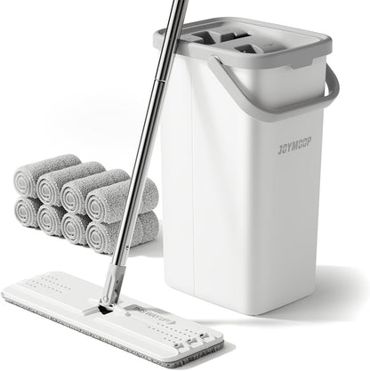 JOYMOOP Mop and Bucket with Wringer Set, Hands Free Flat Floor Mop and Bucket, 60" Mop with 3 Reusable Microfiber Pads, Wet and Dry Use, Floor Cleaning System