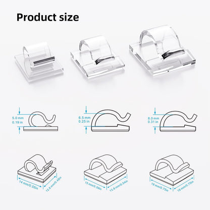 100 PCS Adhesive Cable Clips Cord Organizer (Small, Medium,Large),Wire Holder for Cable Management, Outdoor Light Clips Light Hooks for LED String,Car Dash Cam, Extension Cord (Black)