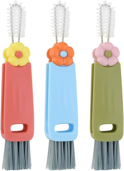 3 Pcs 3 in 1 Cup Lid Cleaning Brush Crevice Cleaning Brush for Bottle Gap 3 in 1 Cleaning Brushes for Tight Spaces Multifunctional Portable Cup Lid Cleaner Home Kitchen Cleaning Tools (Green Blue Red)