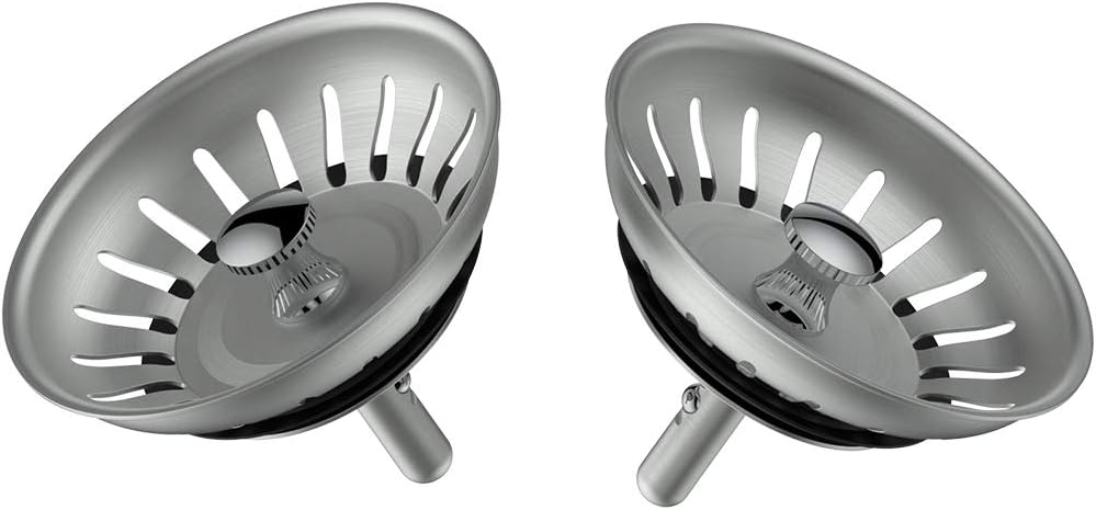 KANARY Kitchen Sink Basket Strainer Replacement for Standard Drains (3-1/2 Inch) Stainless Steel Body with Rubber Stopper (Pack of 2, Stianless Steel)