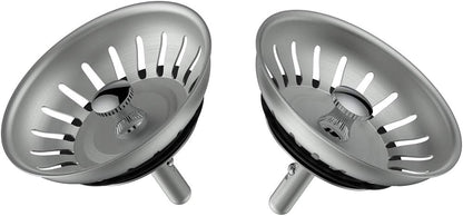 KANARY Kitchen Sink Basket Strainer Replacement for Standard Drains (3-1/2 Inch) Stainless Steel Body with Rubber Stopper (Pack of 2, Stianless Steel)