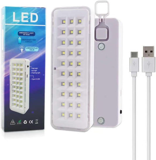 LED Emergency Light, Rechargeable Portable Indoor wall-Mounted Household Light, 30/60LED exit Light, 3 Lighting Modes, Magnetic Attachment, Camping Light (30LED USB Type-C)