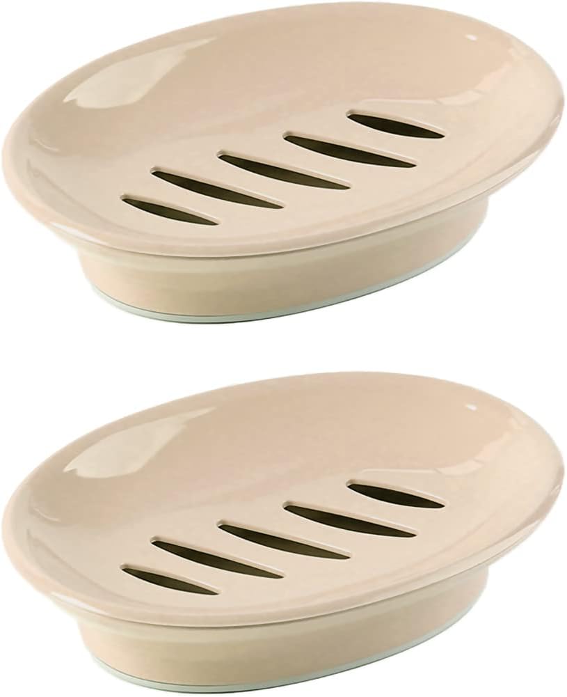 WYOK 2-Pack Soap Dish with Drain Plastic Sponge Holder Easy Cleaning Soap Saver Tray Caddy Keep Dry Stop Mushy for Shower Bathroom Kitchen(White)