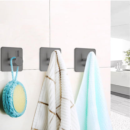 Fotosnow Adhesive Towel Hooks 15lbs Heavy Duty Wall Hooks Waterproof Stainless Steel Hanger for Hanging Coat, Hat, Towel Robe Hook Rack Wall Mount- Bathroom and Bedroom 4-Packs