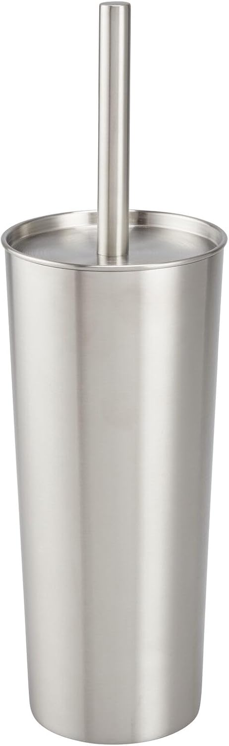 mDesign Slim Metal Toilet Brush Set - Modern Freestanding Holder for Bathroom - Practical With Rust-Resistant Finish - Silver