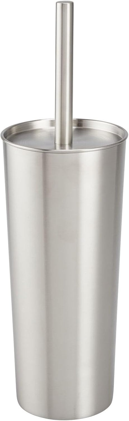 mDesign Slim Metal Toilet Brush Set - Modern Freestanding Holder for Bathroom - Practical With Rust-Resistant Finish - Silver