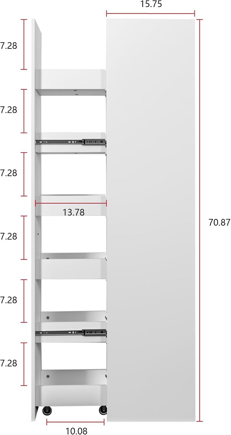 LUMISOL Slim Wood Spice Rack Next to Fridge, 6-Layer Kitchen Cart with Shelf, Narrow Storage Cabinet with Handle & Wheels, Pantry Shelf for Kitchen Small Space, Black
