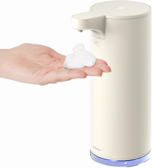 Mooas Automatic Foaming Soap Dispenser - Pure & Clean, Stainless Metal Rechargeable Electric Sensor, Touchless Dish Soap Dispenser for Kitchen & Bathroom, Commercial 9.4oz (Ivory)