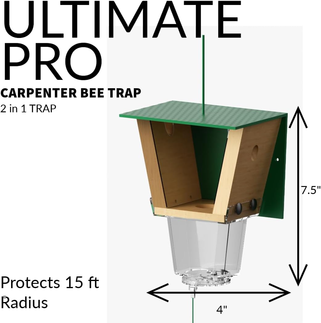 Best Bee Brothers Ultimate Pro Carpenter Bee Trap for Outside with Extra-Large, Clear External Receptacle, Internal Bee Vault & Spring-Loaded Door, 4.2” D x 5.8” W x 7.5” H (2 Pack)