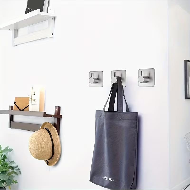 4pcs, Adhesive Heavy Duty Wall Hooks, Waterproof Stainless Steel Hooks, Wall Mount, Silvery