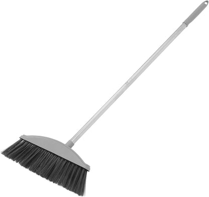Heavy Duty Plastic Patio Broom with Long Handle for Indoor Outdoor Sweeping, Nordic Gray Floor Cleaning Broom Suitable for Kitchen, Garage, and Lobby Use