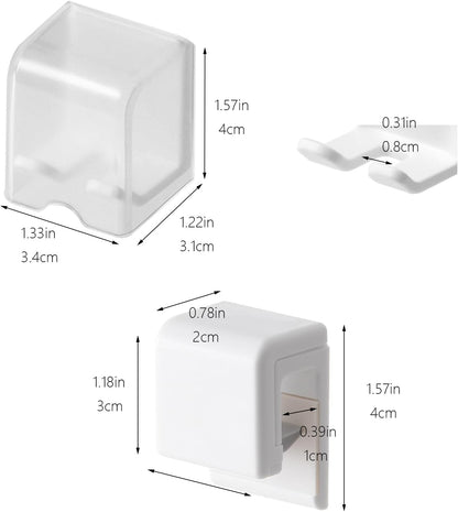 2PCS White Toothbrush Holder Wall Mounted with Cover, Toothbrush Storage Organizer for Dorm, Self Adhesive Toothbrush Hanger, for Bathroom, Shower, Cabinet, with 2PCS White Toothpaste Clip
