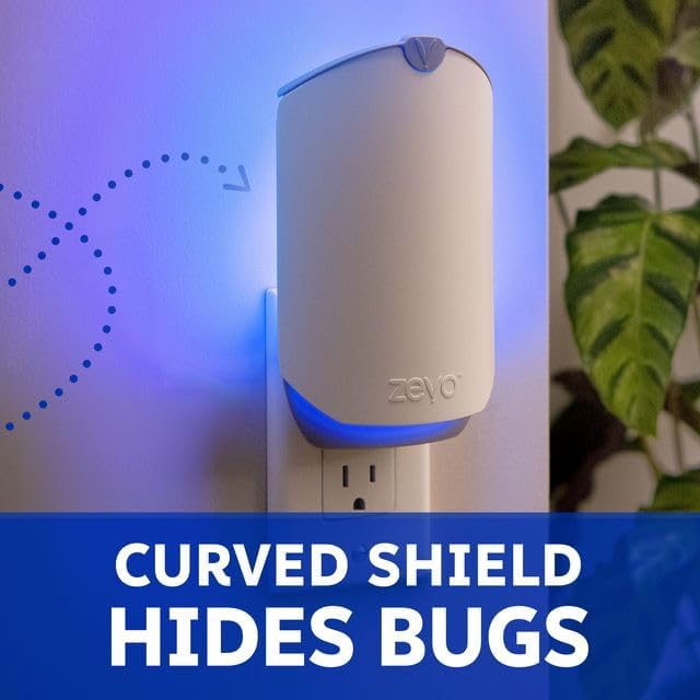 Zevo Flying Insect Traps - Plug-in Indoor Fly Trap and Bug Light Trap Refill with Blue and UV Light - No-Mess Cartridge for House Flies, Fruit Fly Trap and Gnats (2 Plug-in Bases and 2 Cartridges)