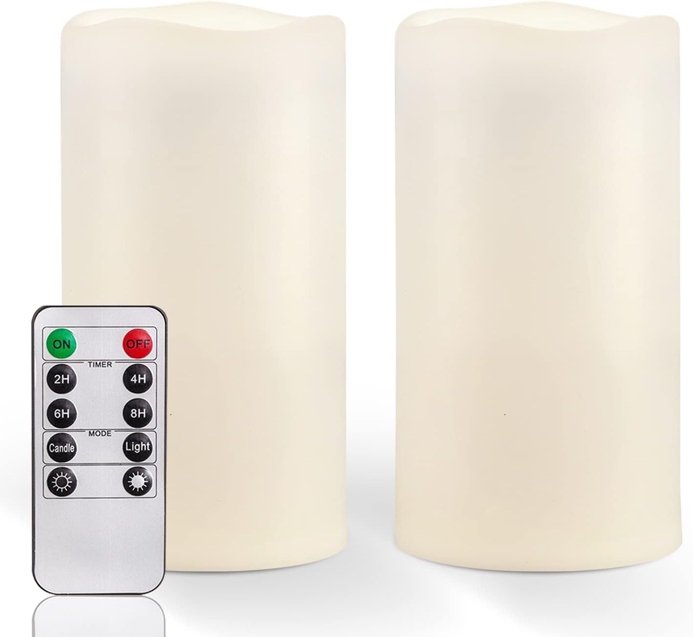 Homemory 6" 8" 10" x 4" Waterproof Outdoor Flameless Candles, Battery Operated Flickering LED Pillar Candles with Remote and Timers for Indoor, Plastic, Ivory White