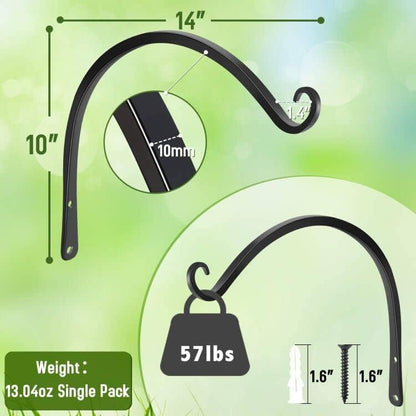 FEED GARDEN Heavy Duty Plant Hangers Outdoor Indoor, 8 Inch 2 Pack Metal Hanging Bracket Holds Up to 44 lbs, Wall Brackets for Hanging Baskets, Bird Feeders,Wind Chime& Lanterns, Black