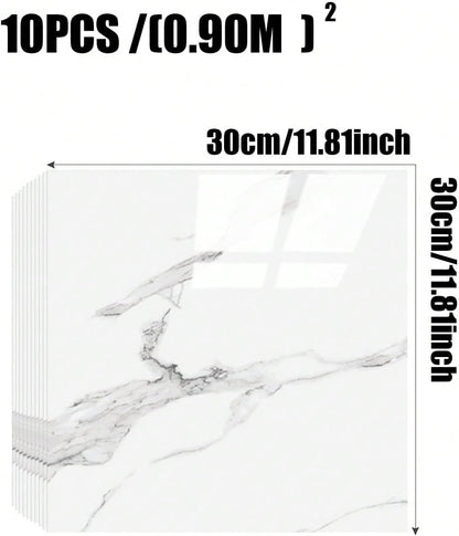 Chejiaye 10pcs Marble Peel and Stick Backsplash Waterproof Washroom Wall Panels, Peel and Stick Tile, PVC Foam Wall Panels for Kitchen,Bathroom,Living Room,Blue and Gold(Not Real Tile,11.8" x 11.8")