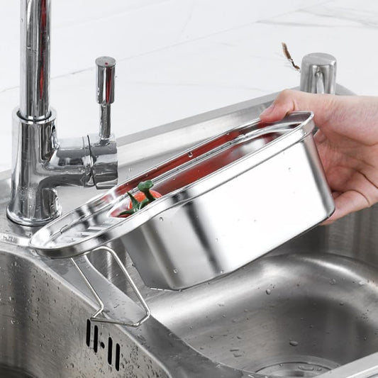 Stainless Steel Sink Drain Strainer Basket, Corner Hanging Sink Strainer Colander Drain Basket, Kitchen Sink Food Waste Filter and Vegetables Fruits Clean (Silver-Hanging Faucet)