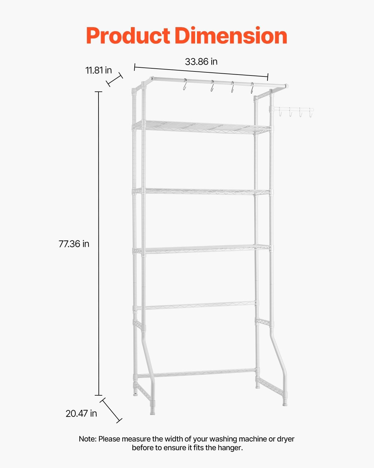 VEVOR Over The Washer and Dryer Storage Shelf, 3 Tier Laundry Room Drying Rack with Hanger Rod and Hooks, Adjustable Over Washer and Dryer Shelves, Laundry Room Shelf Storage Space Saver, Black