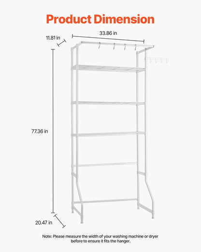 VEVOR Over The Washer and Dryer Storage Shelf, 3 Tier Laundry Room Drying Rack with Hanger Rod and Hooks, Adjustable Over Washer and Dryer Shelves, Laundry Room Shelf Storage Space Saver, Black