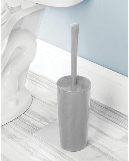 mDesign Slim Plastic Toilet Bowl Brush and Holder Set, Modern Compact Storage Organizer Cleaner Scrubber for Toilet - Heavy Duty Cleaning Plunger for Bathroom, Aura Collection - Gray