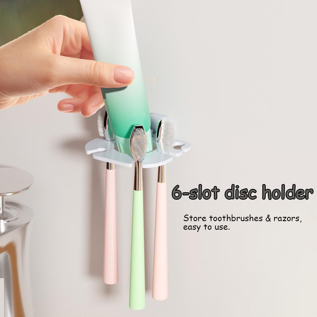 Wall Mounted Toothbrush Holder 2 Pack, No Drill Self Adhesive 6 Slots Clear Waterproof Bathroom Organizer for Electric Toothbrush