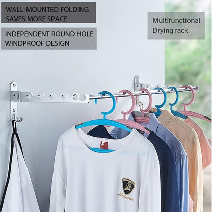 Clothes Drying Rack Wall Mounted Drying Racks for Laundry Room Organization and Storage Clothes Rack，Aluminum Dryer Rack with Two Drying Rods for Hanging Wet and Dry Clothes