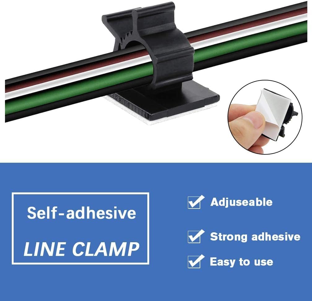 Viaky 30 Pcs Black Cable Wire Clips Adjustable Nylon Wire Holder Adhesive Cable Management Suitable for Maximum Diameter 0.6 inch (15.4mm) Cables