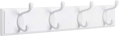 SONGMICS Wall-Mounted Coat Rack, Hook Rack, 4 Dual Metal Hooks, White | For Coats, Bags, Keys, in the Entryway, Bedroom, Living Room ULHR23WT